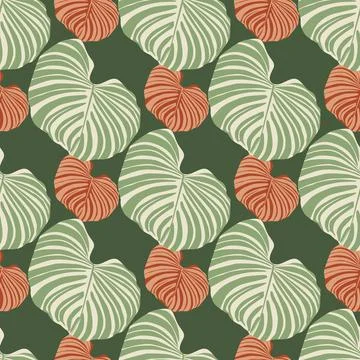 Nature palm seamless pattern with striped tropical monstera leaves. Green and Stock Illustration