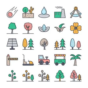 Nature, Park, Plants, Trees Vector Icons Pack Stock Illustration