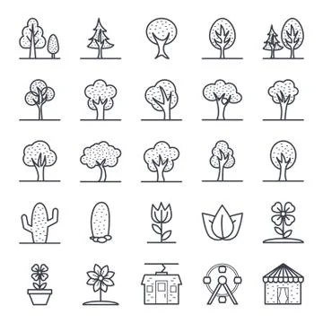 Nature, Park, Plants, Trees Vector Icons Collection Ilustración de archivo