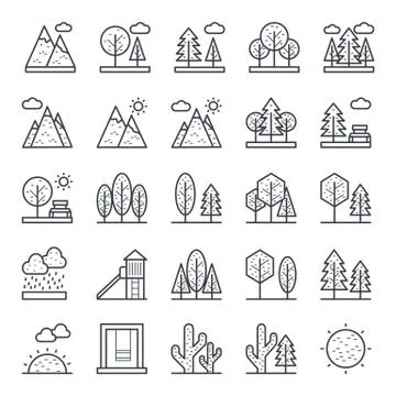Nature, Park, Plants, Trees Vector Icons Stock Illustration
