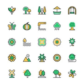 Nature, Park Vector Icons Pack Stock Illustration