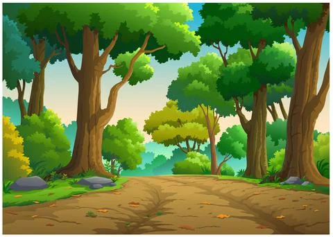 On the nature path, there are trees and walkways. Stock Illustration