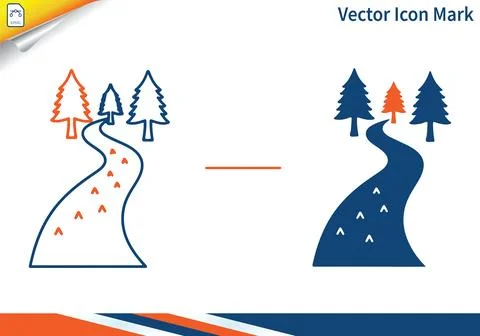 Nature path with trees and footprints vector icon mark. Stock Illustration