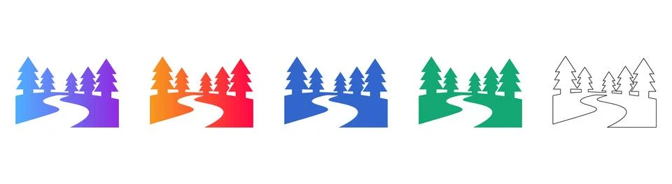 Nature Pathway and Forest Environment Icons Stock Illustration