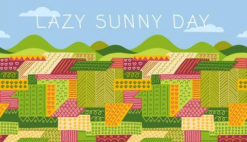 Nature pattern. Eco farm drawing. Wheat field. Agriculture landscape. Arable Stock Illustration