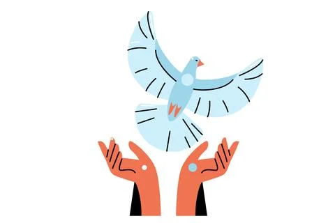 Nature protection icon. Vector flat illustration of human hands releasing a.. Stock Illustration