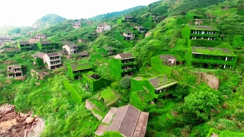 Nature Reclaims: A Drone's Eye View of an Abandoned Chinese Village Stock Footage 237080752