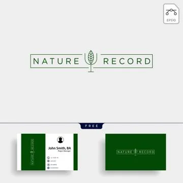 Nature record leaf studio line badge simple logo template vector illustration Stock Illustration