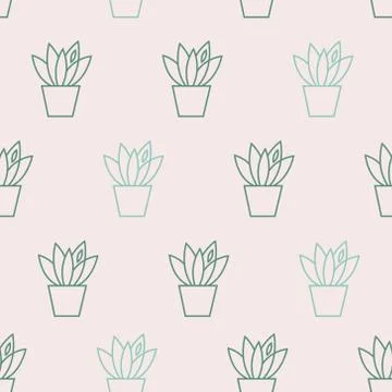 Nature repeating pattern with linear plants in the pots Stock Illustration