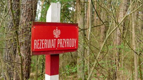 Nature Reserve in Poland "Rezerwat Przyrody" sign - nature conservation area Stock Photos