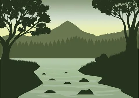 Nature with a river vector Stock Illustration