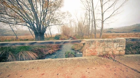 Nature rural landscape,bridge and fields Stock Footage 70898474