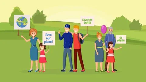 Nature saving protest flat vector illustration Stock Illustration