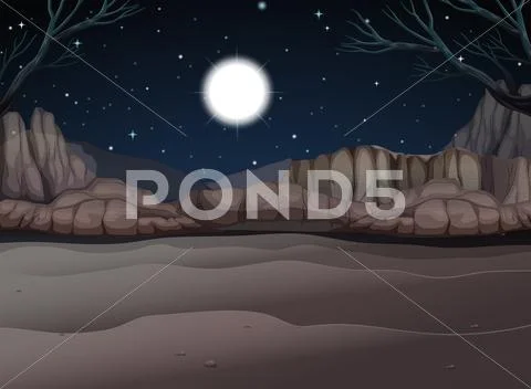Nature scene of canyon at night Stock Illustration