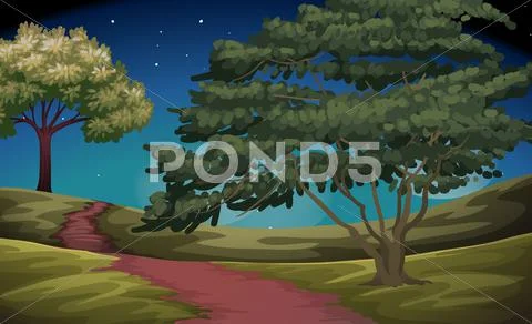 Nature scene of countryside at night Stock Illustration
