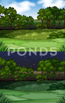 Nature scene with field and trees Stock Illustration