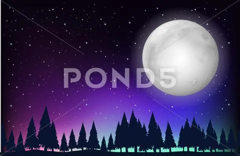 Nature scene with fullmoon and forest Stock Illustration