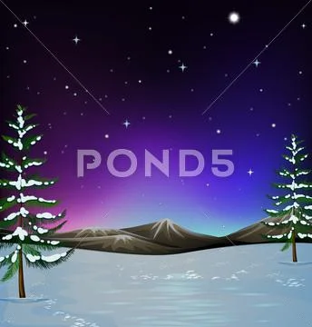 Nature scene with snow on the ground Stock Illustration