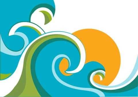 Nature sea with waves and sun.vector illustration isolated on white Stock Illustration