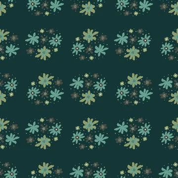 Nature seamless abstract botanic pattern with cartoon blue and green flowers. Stock Illustration