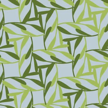 Nature seamless abstract pattern with green doodle leaf branches shapes. Blue Stock Illustration