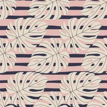 Nature seamless creative pattern with tropical monstera leaf silhouettes. Doo Stock Illustration