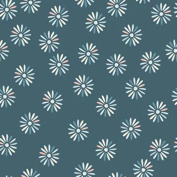 Nature seamless doodle pattern with abstract daisy flowers ornament. Blue pas イラスト素材