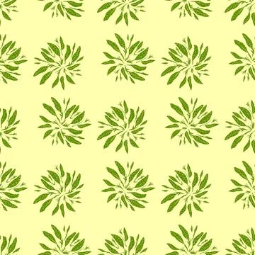Nature seamless doodle pattern with bright green foliage leaf silhouettes. Li Illustrazione stock