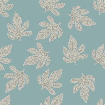 Nature seamless doodle pattern with hand drawn grey outline leaves ornament Stock Illustration