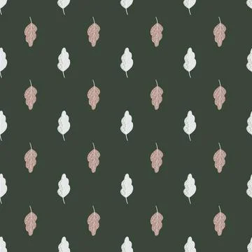 Nature seamless doodle pattern with pastel palette oal tree foliage. Dark gre Illustrazione stock
