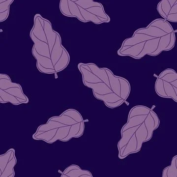Nature seamless forest pattern with purple random oak leaf elements. Navy blu 스톡 일러스트