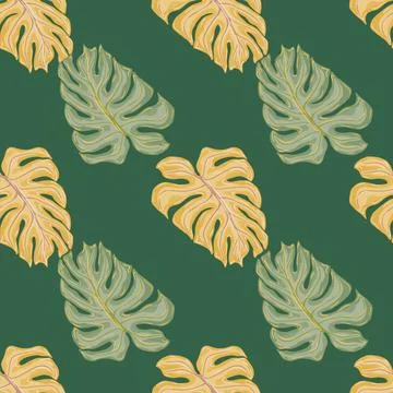 Nature seamless pattern with abstract decorative monstera leaf ornament. Past Stock Illustration