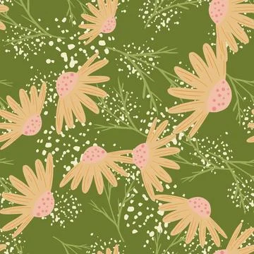 Nature seamless pattern with abstract random pink pale daisy flowers print. G Illustrazione stock