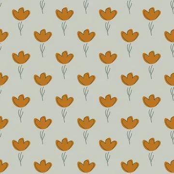 Nature seamless pattern with brown flowers small elements shapes. Grey backgr イラスト素材