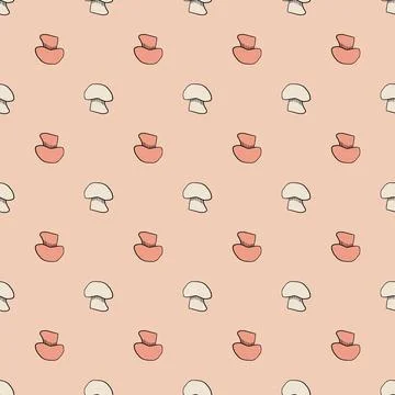 Nature seamless pattern with champignon ornament. Pink pastel background. Out Stock Illustration