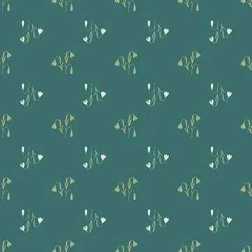 Nature seamless pattern with doodle bluebell elements print. Turquoise backgr Stock Illustration