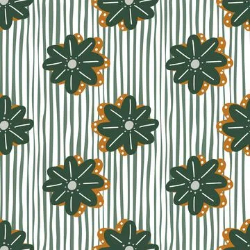 Nature seamless pattern with doodle green daisy flowers ornament. White and g Stock Illustration