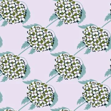Nature seamless pattern with doodle hydrangea flower shapes print. Light blue Illustrazione stock