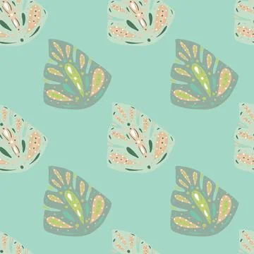 Nature seamless pattern with exotic abstract monstera leaves print. Blue back Stock Illustration