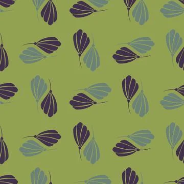 Nature seamless pattern with flowers grey and purple silhouettes print. Green Stock Illustration