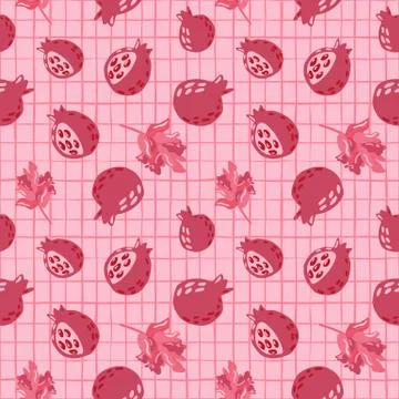 Nature seamless pattern with garnets and branches with berries ornament. Pink Stock Illustration