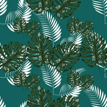 Nature seamless pattern. Hand drawn abstract tropical summer background: palm Stockillustratie
