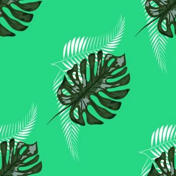 Nature seamless pattern. Hand drawn abstract tropical summer background: palm Stock Illustration