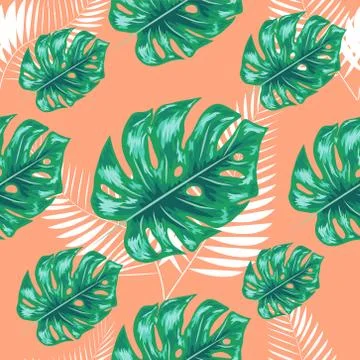 Nature seamless pattern. Hand drawn abstract tropical summer background: palm Illustrazione stock