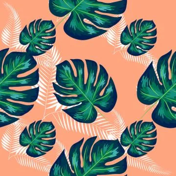 Nature seamless pattern. Hand drawn abstract tropical summer background: palm Stock Illustration