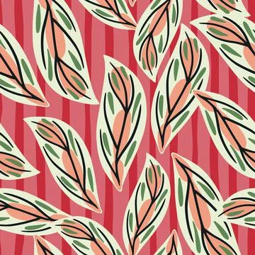 Nature seamless pattern with hand drawn bright random leaf silhouettes. Pink  스톡 일러스트