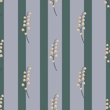 Nature seamless pattern with hand drawn lily of the valley elements print. Pu Illustrazione stock