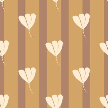 Nature seamless pattern with light grey cosmos flowers elements. Beige and br Illustrazione stock