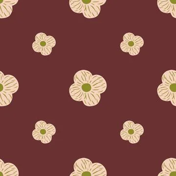 Nature seamless pattern in minimalistic style with doodle simple flower eleme Stock Illustration