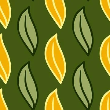 Nature seamless pattern with olive and yellow leaves elements print. Green ba Illustrazione stock